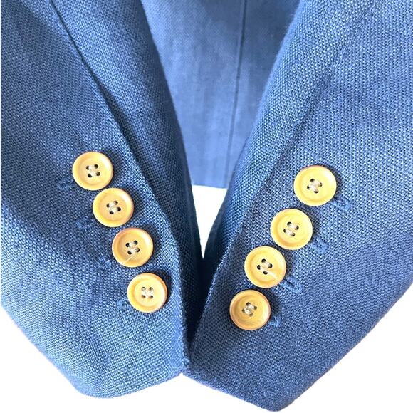 Smythe Navy Linen Duchess Blazer White Elbow Patches Single Button Canada Size 4 - Picture 9 of 9